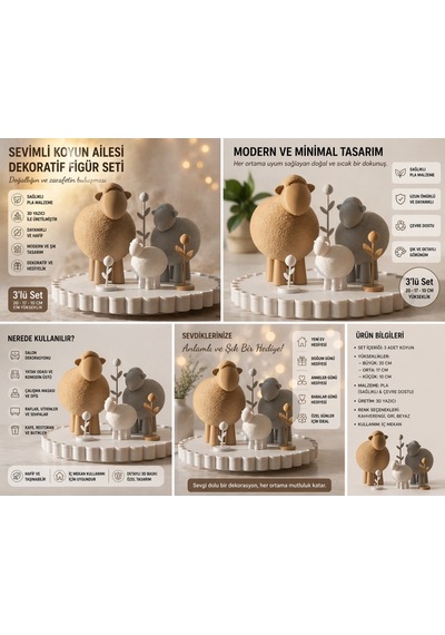 Sevimli Koyun Ailesi Dekoratif Figür Seti 3 Lü 20/17/10 Cm 3d Baskı Pla Modern Minimal Ev Dekoru 3lü Set Sevimli Koyun Ailesi Dekoratif Figür Seti 3 Lü 20/17/10 Cm 3d Baskı Pla Modern Minimal Ev Dekoru 3lü Set