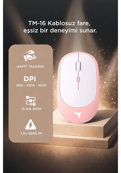 Masaüstü Gereci Çalışma Masası Cep Aksesuarı Mouse Çift Modlu Sessiz Kablosuz Fare Tm16 Pembe