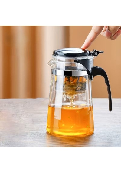 Özel Üretim Çay Hazırlama Ofis Gereci Otomatik Basmalı Demlik 900 Ml Şeffaf