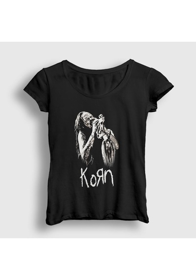 Presmono Kadın Jonathan Davis Korn T-shirt Siyah