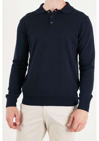 Buratti Pamuklu Regular Fit Düğmeli Uzun Kollu Polo Erkek Polo 7024733 Lacivert