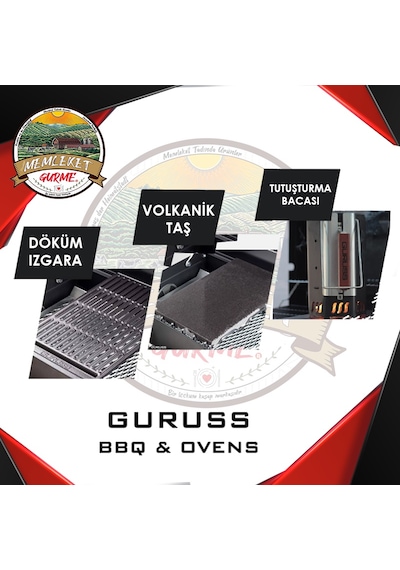 Guruss Mangal Aksesuar Seti Döküm Izgara+Lav Taşı+Tutuşturmabaca