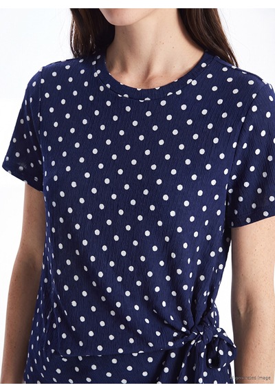 Lcw Comfort Lacivert Bisiklet Yaka Puantiyeli Büzgülü Bluz