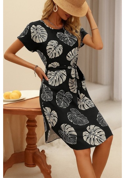 Emh Store Kadın Kısa Kollu Bisiklet Yaka Desenli Kuşaklı Örme Krep Midi Elbise Çok Renkli Emh Store Kadın Kısa Kollu Bisiklet Yaka Desenli Kuşaklı Örme Krep Midi Elbise Çok Renkli