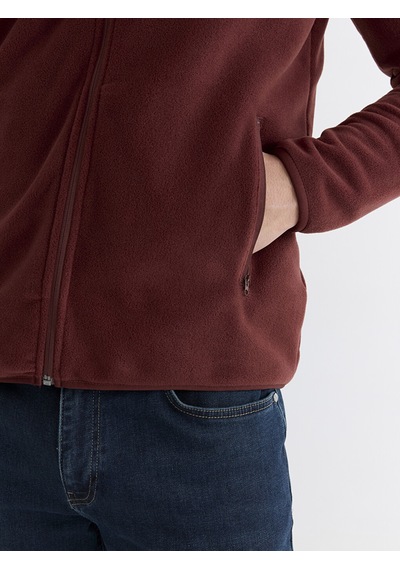 Lcwaıkıkı Classic Bordo Dik Yaka Uzun Kollu Polar Erkek Fermuarlı Sweatshirt