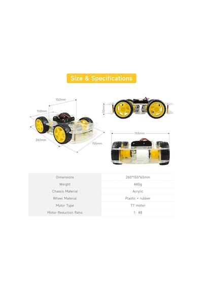 4wd Çok Amaçlı Mobil Robot Araba Platformu Kendin Yap Kiti Redüktörlü Motor Ve Şase Seti Demonte Montesiz