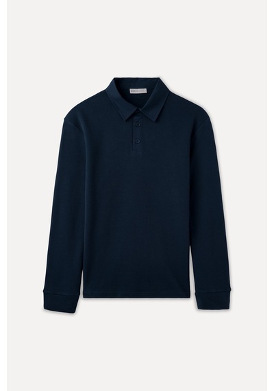 Mudo Erkek Erkek Lacivert Tekstürlü Polo Yaka Sweatshirt 1266196