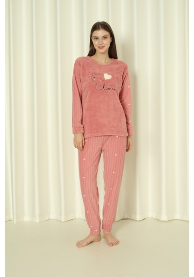 Wordex Fawn 04-3309 Peluş Welsoft Polar Kışlık Yumoş Kalpli Kedili Kadın Pijama Takımı Pudra Wordex Fawn 04-3309 Peluş Welsoft Polar Kışlık Yumoş Kalpli Kedili Kadın Pijama Takımı Pudra