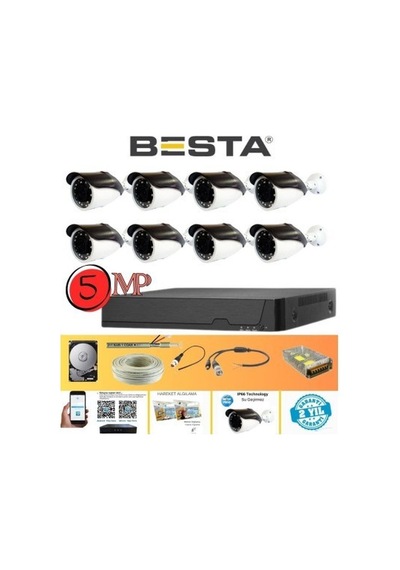 Gerçek 5 Mp Metal Kasa 8 Kameralı Ahd Güvenlik Seti 250 Gb Hdd Dahil