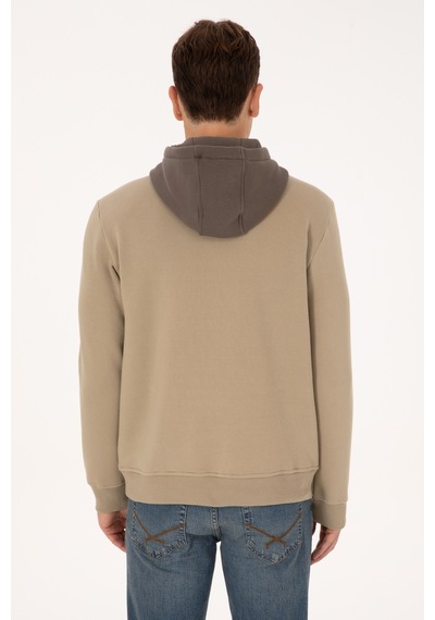 U.S. Polo Assn. Erkek Regular Fit Kapüşonlu Şardonlu Açık Haki Sweatshirt 50316359-VR183