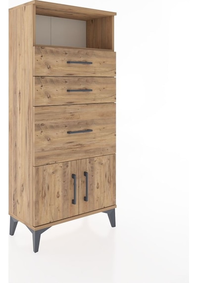Hyperion Dolap Tek Raflı 3 Çekmeceli 2 Kapaklı 60x44x134 Çam-çam Atlas Çam