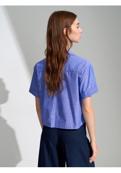 DİLVİN 50547 %100 Pamuk Crop Gömlek-indigo İndigo