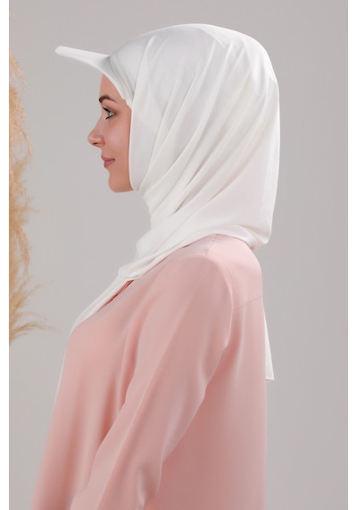 Melodi Scarf Kadın Tesettür Şapkalı Pratik Boneli Hazır Şal Beyaz Beyaz