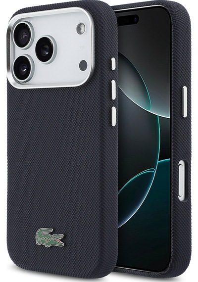 Apple iPhone 17 Pro Kılıf Lacoste Lisanslı M-safe Uyumlu Pvc Pike Desenli İkonik Timsah Logolu Lacivert