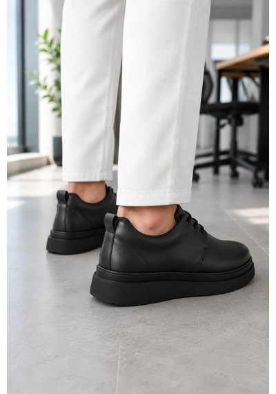 Mevese Ornex Erkek Deri Görünümlü Bağcıklı Casual Sneaker Klasik Günlük Ayakkabı - Siyah