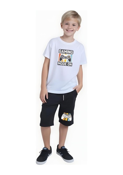 Fyk Kids Erkek Çocuk Yazlık Baskılı Alt-üst Takım Beyaz