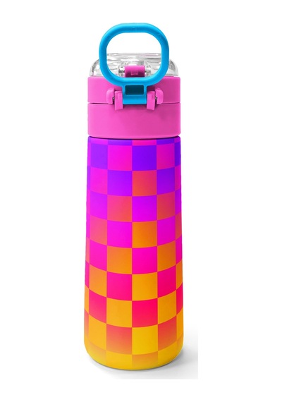 Coral High Kids Neon Renkli Dama Desenli Pipetli Ve Direkt İçim Çelik Termos 500 Ml 38103 Pembe
