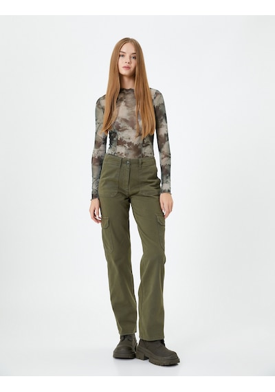 Koton Gabardin Kargo Pantolon Cepli Normal Bel Haki 4wak40119pw