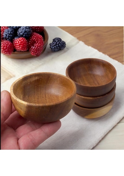 Deconox 4'lü Yuvarlak Akasya Çerezlik, Sunum Kasesi, Zeytinlik, Kahvaltı Sunumluk 8 Cm - 4 Cm Diğer
