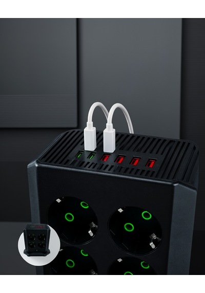 8'li Dikey Çoklu Priz 4 Usb 2 Type-c Akım Korumalı Diğer