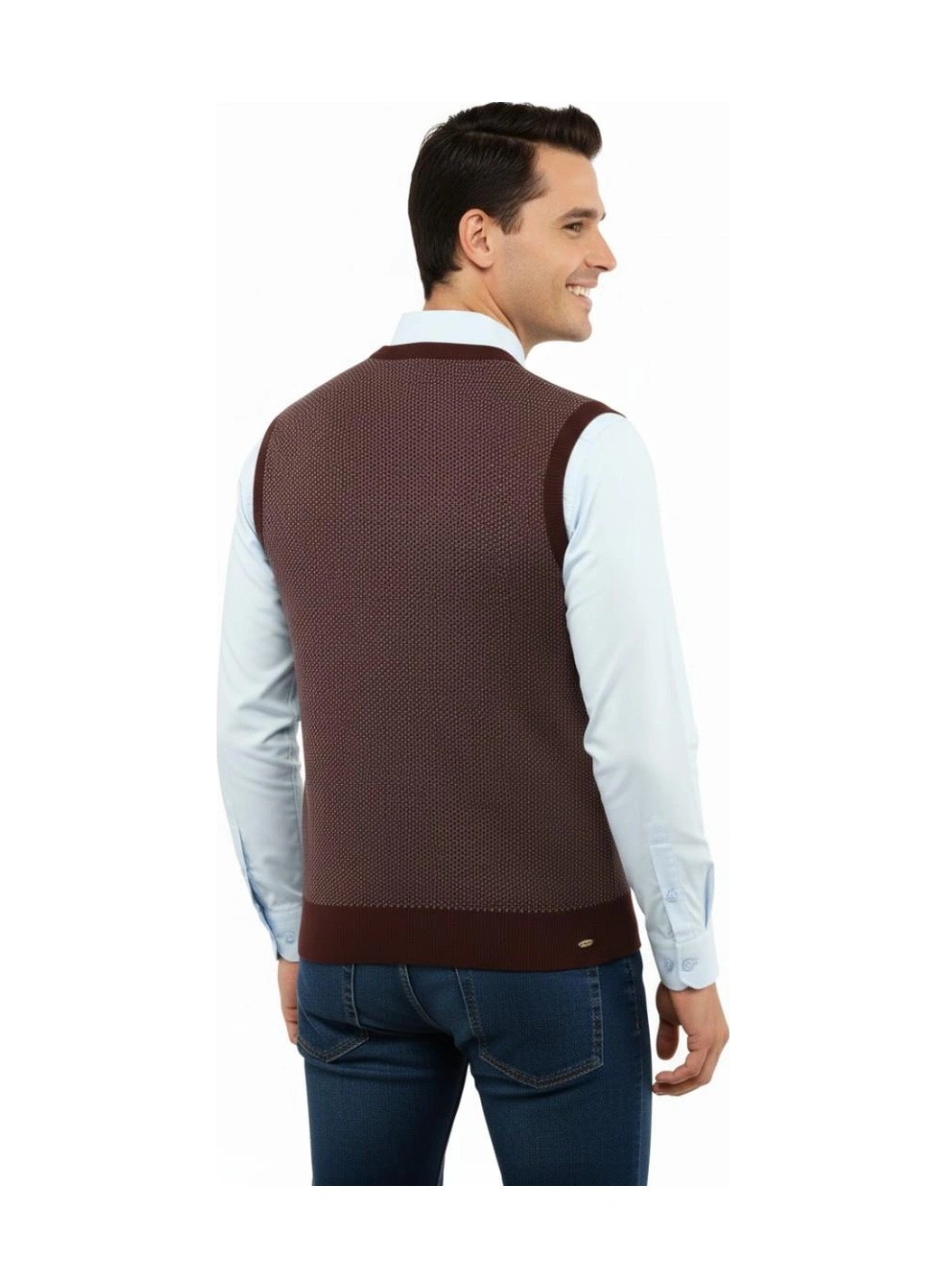Çizgi Triko Erkek V Yaka Süveter Çelik Örgü Regular Kalıp 5206h Bgl-st04841 Bordo