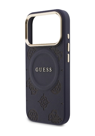 Apple Uyumlu iPhone 17 Pro Max Kılıf Guess Lisanslı M-safe Sıcak Baskılı Yazı Logolu Pu Deri Peony Kapak Lacivert