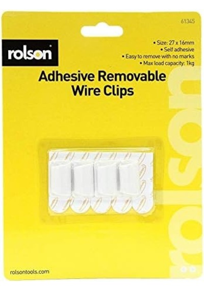 61345 4pc Removable Adhesive Wire Clip, Black, 27x16mm