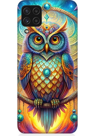 Samsung Galaxy A22 Uyumlu Renkli Bilgelik Baykuşu Desenli Silikon Kılıf Çok Renkli