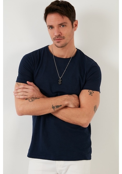 Buratti Bisiklet Yaka % 100 Pamuk Regular Fit Basic Erkek T Shirt 59020001 Indigo