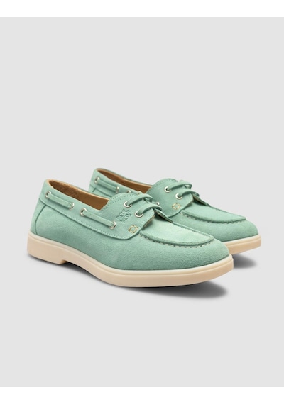 Monamae %100 Hakiki Deri Yeşil İp Detaylı Süet Kadın Loafer YESIL