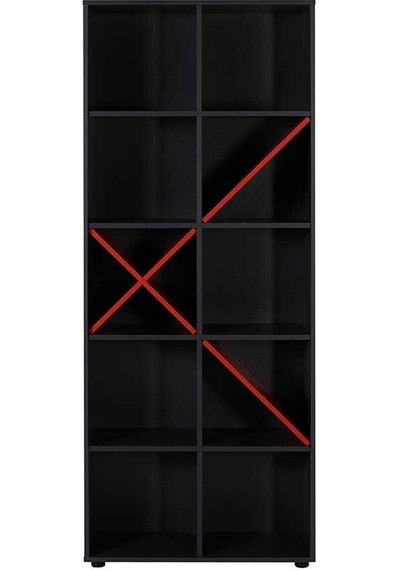 Gaming 10 Raflı Kitaplık - Antrasit-kırmızı 75x188x30 Cm Gxyxd
