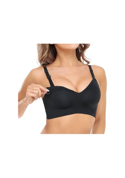 Momcozy Dikişsiz Emzirme Sütyeni, Kablosuz, Pedli, Yumuşak Ve Rahat Bralet Siyah