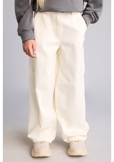 Defacto %100 Pamuk Barrel Fıt Yan Cepli Gabardin Pantolon Kız Çocuk H9009a826auer105 Ekru-er105