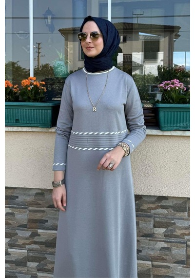 Rabia Şamlı Samanyolu Gri Triko Elbise Normal