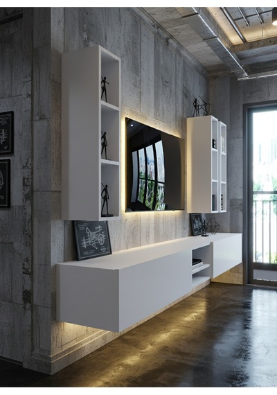 Resital Ledli Duvara Monte Tv Sehpası - Beyaz - W6003-1 Beyaz