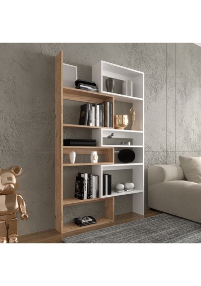 Avole Flat Çok Raflı Geniş Kitaplık Frezya&traverten Desen Diğer