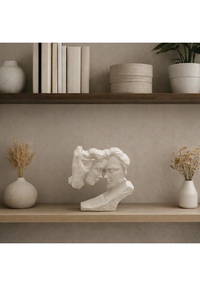 Minimalist Aşıklar Heykeli Beyaz Modern Dekoratif Çift Biblosu, Taş Tozu El Yapımı Standart