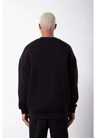 Yake Store Unisex Biskilet Yaka Üç İplik Sweatshirt - Siyah - Siyah