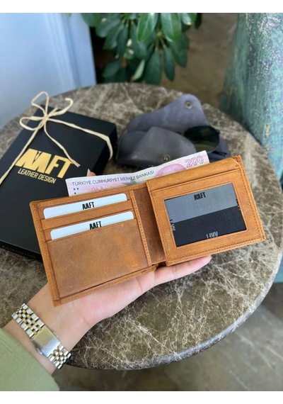 Mft Leather Hakiki Deri Erkek Cüzdan Hediye Kutulu - 2612 Royal Crayz Camel Anahtarlık Hediyeli Camel