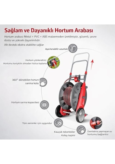 Taşınabilir Tekerlekli Hortum Sarma Arabası Toplama Makarası 1/2" Ve 3/4" Hortumlar İçin Aparat