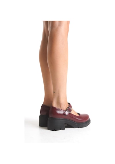 K-708 Bordo Kırışık Rugan Tokalı Yüksek Tabanlı Loafer Ayakkabı