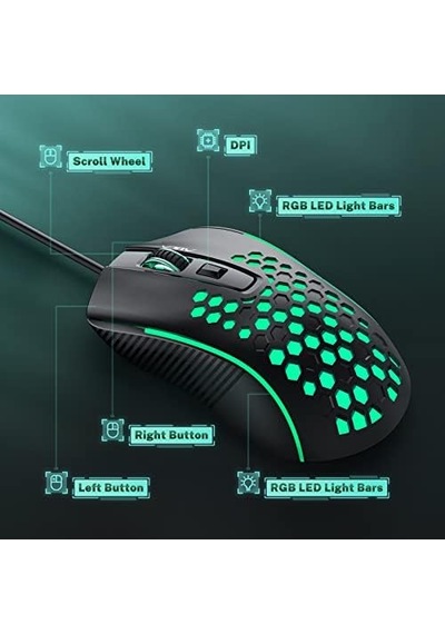 Aula S11 3600dpı Rgb Optik Oyuncu Mouse, Siyah
