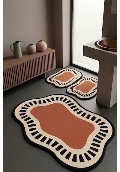 Sack Turuncu 3'lü Banyo Paspası,kaymaz Tabanlı,yıkanabilir 60x100 50x60 50x60 Cm Turuncu