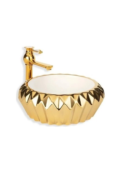 Lena Tezgah Üstü Porselen Lavabo Gold