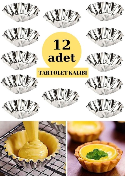 12 Adet Tartolet Kalıbı Kek Kurabiye Tart Kalıbı Paslanmaz Çelik Metalik Diğer