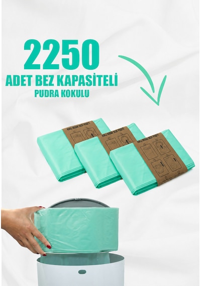 Korbell 16 Lt Çöp Kutuları Ile Uyumlu 2250 Bebek Bezi Kapasiteli 3 Paket Yerli Çöp Poşeti Pudra Kokulu