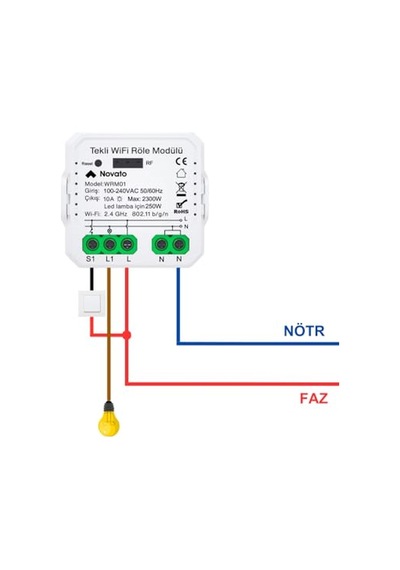 Tuya Uyumlu Tekli Wifi Akıllı Anahtar 10a - 220v Röle - Tek Çıkışlı, Anahtar Girişli, Google Asistan, Alexa D Genel