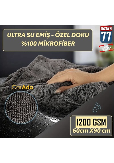 Twisted Pile Oto Kurulama Ve Temizlik Havlusu Gri-mor / 1200 Gsm / 60cmx90cm