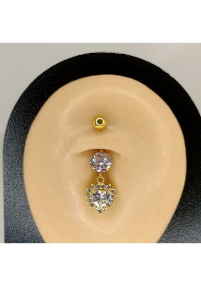 Aya Tasarım Gold Renk Kalpli Göbek Piercing Altın