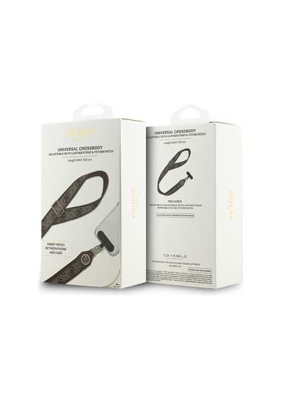 Guess Lisanslı Taşlı 4g Metal Logolu Çapraz Vücut Telefon Askı Kayışı 150cm Kahverengi Kahverengi